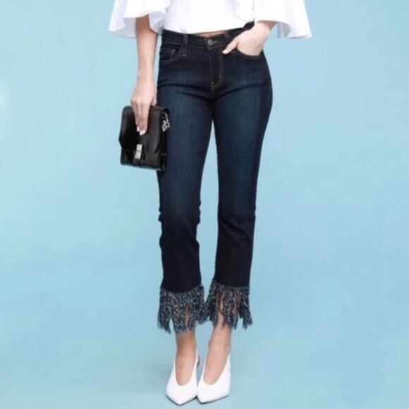 NWT Judy Blue Frayed Hem Crop Jeans Size 31 Dark Wash Straight Leg Made in USA - Picture 4 of 12
